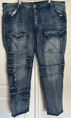 Rock Salt Men's Size 50 Cargo Jeans with Band Patches